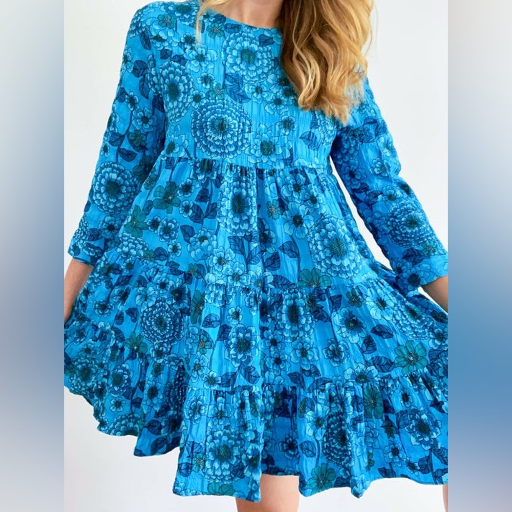 Zara Blue Floral Long Sleeve Dresss
